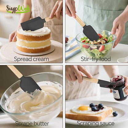 Silicone Spatula Set, Food Grade Rubber Spatula-4 Piece Nonstick Rubber Spatulas, Spoonula, Jar Scraper for Cooking, Baking, Mixing, Frosting - Heat Resistant Up to 600°F (4 Pcs Spatula Black) - Image 2
