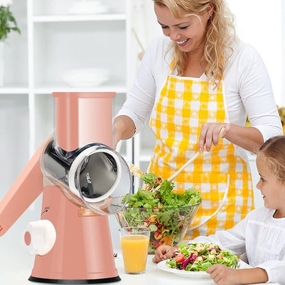 Ourokhome Rotary Cheese Grater Hand Crank, Kitchen Shredder Speed Mandolin Slicer Nuts Grinder with Handle and Drum Blades for Cheese, Vegetable, Walnuts, Chocolate, Potato, Carrot, 3 Blades, Pink - Image 9