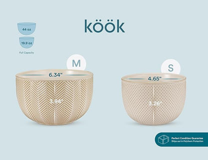 KooK Ceramic Mixing Bowls, Nesting Set of 4, Embossed Kitchen Dishware, Prep, Serving, Gift, Microwave and Dishwasher Safe, 20/44/98/145 oz, Narbonne Collection (Almond) - Image 6
