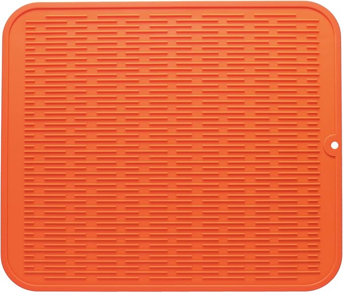 MicoYang Silicone Dish Drying Mat for Multiple Usage,Easy clean,Eco-friendly,Heat-resistant Silicone Mat for Kitchen Counter or Sink,Refrigerator or Drawer Liner Orange XL 18 inches x 16 inches by MicoYang