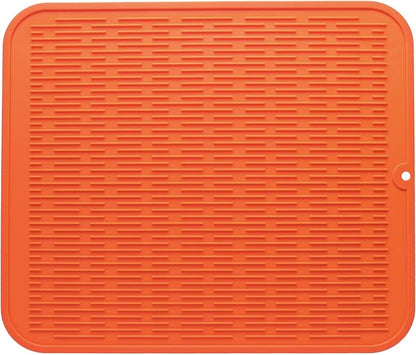MicoYang Silicone Dish Drying Mat for Multiple Usage,Easy clean,Eco-friendly,Heat-resistant Silicone Mat for Kitchen Counter or Sink,Refrigerator or Drawer Liner Orange XL 18 inches x 16 inches by MicoYang
