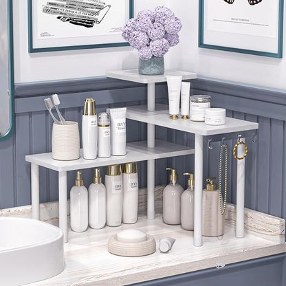 JayRex Bathroom Organizer Countertop Corner Shelf, 3 Tier Moveable Organizer for Make Up, Dresser Table, Desktop (White) - Image 4