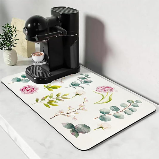 Bloss Drying Mat, Rose Flower Printed Dish Drying Mat for Spring, Kitchen Counter Mat, Absorbent Water Hide Stain Rubber Backed Dish Drying Pad(24"x16", Rose) by Bloss