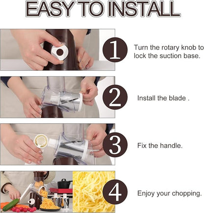 Ourokhome Rotary Cheese Grater Hand Crank, Kitchen Shredder Speed Mandolin Slicer Nut Grinder with Handle and Drum Blades for Cheese, Vegetable, Walnuts, Chocolate, Potato, Carrot,3 Blades, Coffee - Image 6