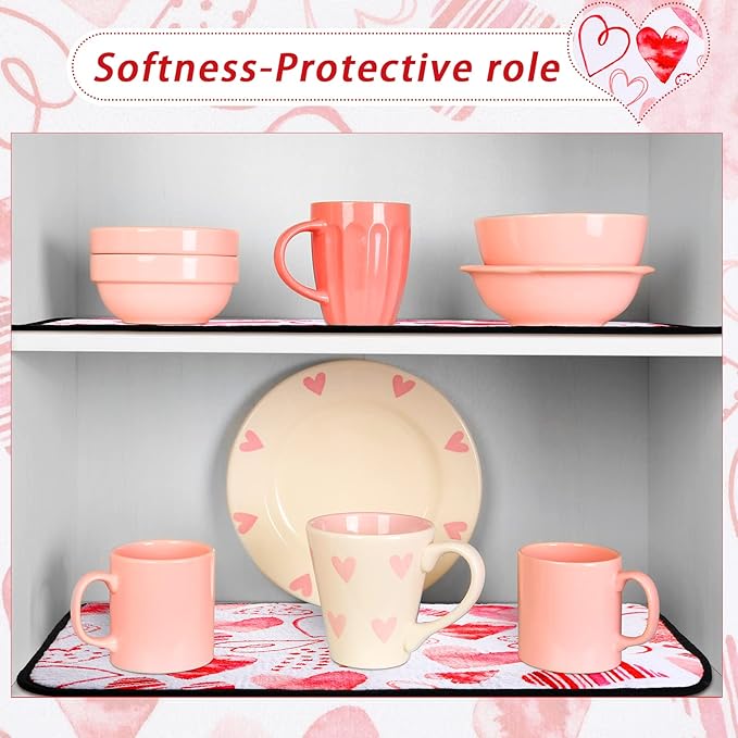 Breling Valentine's Day Dish Drying Mat Valentine Kitchen Dry Mat Absorbent Hearts Table Dishes Pad Red Pink Protect Tableware Kitchen Accessories for Home Decor, 16 x 18.4 Inches