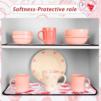 Breling Valentine's Day Dish Drying Mat Valentine Kitchen Dry Mat Absorbent Hearts Table Dishes Pad Red Pink Protect Tableware Kitchen Accessories for Home Decor, 16 x 18.4 Inches