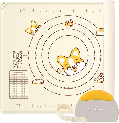 Ourokhome Silicone Baking Mat Sheet and Pastry Dough Cutter, 0.5 Inch Thick 20'' X 16" BPA free Silicone Rolling Mat, Non-Stick and Anti-Slip, Dishwasher Safe (Beige) by Ourokhome