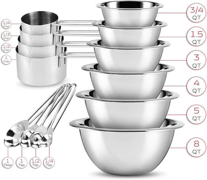 EATEX Stainless Steel Mixing Bowls with Measuring Cups & Spoons Set of 14 - Dishwasher Safe Nesting Mixing Bowl Set for Cooking, Baking & Meal Prep Non-Slip Premium Bowls - Image 3