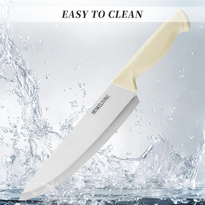 Knife Set, 6-Piece Kitchen Knife Set, German High Carbon Stainless Steel, Durable & Easy Clean Knife Block, Cream - Image 6