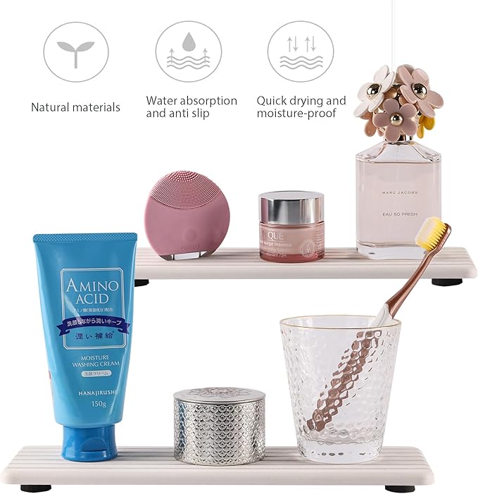 NiuYichee 2 PCS Water Absorbent diatomite Coasters, 12.2" x 4" Water Absorbing Stone Tray for Sink, Stone Drying mat for Kitchen Counter, Stone soap Tray Used for Hand Soaps & toiletries & Plants - Image 2