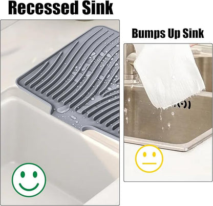 TIKNIK Silicone Dish Drying Mat, Stone Drying Mat for Kitchen Counter with Built-In Drain, Non-Slip Drain Pad with Built-in Drain, Heat Resistant Stone Drying Mat, Hangable, Grey-1pcs, 16" x 12" - Image 7