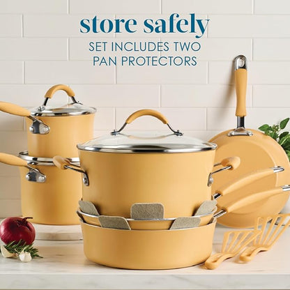 Rachael Ray Cucina Ceramic Cookware Set - 13 Pieces - Ceramic Pots and Pans Set w/Nonstick Frying Pans, Saute Pan, Saucepans, Stockpot, Lids, Pan Protectors & Cooking Utensils - Turmeric - Image 7