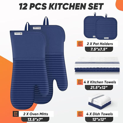 Oven Mitts Kitchen Towels and Dishcloths with Pot Holders Sets, Oven Gloves Hot Pads 500°F Heat Resistant with Silicone Grip, Include 2 Cooking Gloves/2 Potholders/4 Kitchen Towels/4 Dish Towels - Image 2