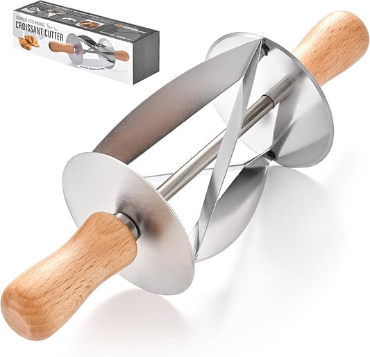 Stainless Steel Croissant Cutter, Irregular Roller Cutter with Wooden Handle, Useful Kitchen Baking Tool