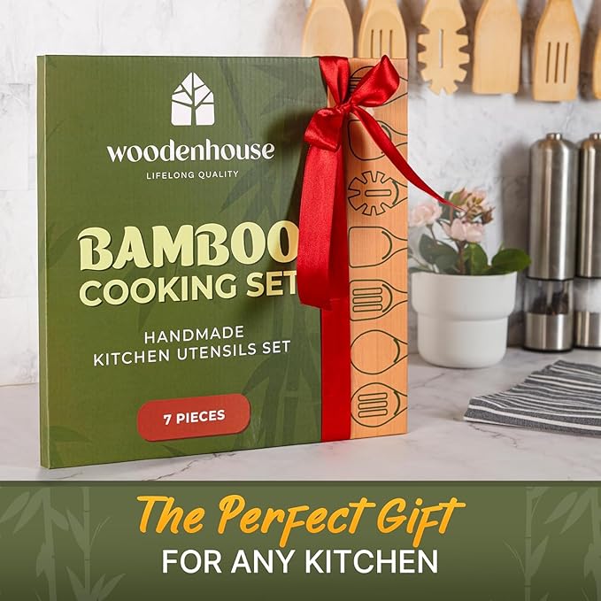 Wooden Utensil Set, Bamboo Utensils – 7 PCs Wood Spoons for Cooking, Easy to Clean, Sturdy, Lightweight & Heat Resistant - Image 7