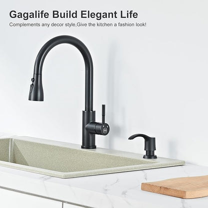 GAGALIFE Kitchen Sink Soap Dispenser with 17 Ounce Large Bottle, Built in Sink Soap Dispenser (Matte Black) Soap Dispenser for Kitchen Sink Refill from Top, G080B