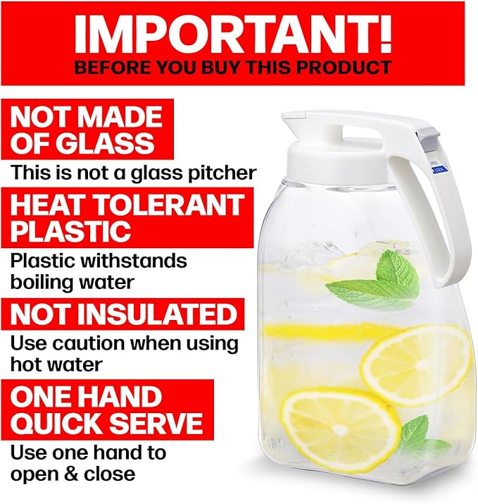 QuickServe Large Airtight Pitcher - 3L (101oz), Heat Resistant, BPA-Free SAN Plastic, One Touch Open & Close, Space-Saving, Made in Japan - White - Image 2