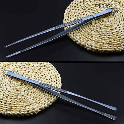 JETKONG 2 Pcs 12-Inch Cooking Tweezer Tongs Stainless Steel Kitchen Tweezers Plating Tongs (Navy Blue) - Image 6
