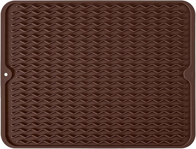 Large 14" x 11" Silicone Dish Drying Mat for Kitchen Counter, Easy clean, Quick Dry, Heat-resistant Dish Drainer Mat for Sink,Refrigerator or Drawer liner (Food Grade Silicone-Coffee) by MODENGKONGJIAN