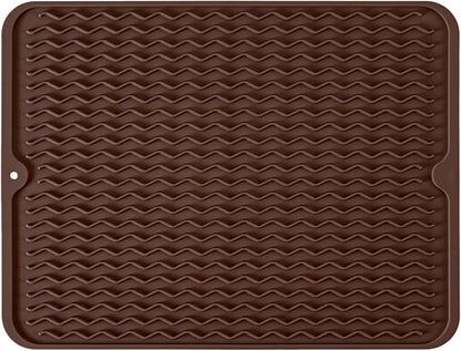 Silicone Dish Drying Mat, Non-Slip Easy Clean Sink Mat Large Heat-resistant Dish Drainer Mat for Kitchen Counter, Sink, Refrigerator or Drawer liner (18" x 16", COFFEE) by MODENGKONGJIAN