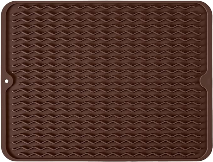 Silicone Dish Drying Mat, Non-Slip Easy Clean Sink Mat Large Heat-resistant Dish Drainer Mat for Kitchen Counter, Sink, Refrigerator or Drawer liner (16" x 12", COFFEE) by MODENGKONGJIAN