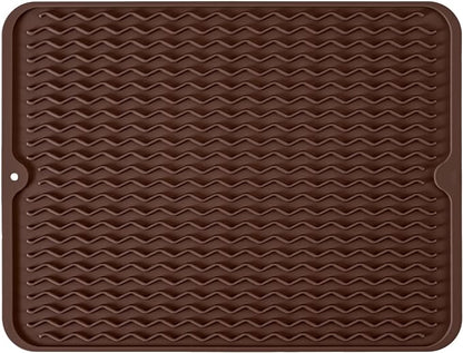 Silicone Dish Drying Mat, Non-Slip Easy Clean Sink Mat Large Heat-resistant Dish Drainer Mat for Kitchen Counter, Sink, Refrigerator or Drawer liner (16" x 12", COFFEE) by MODENGKONGJIAN