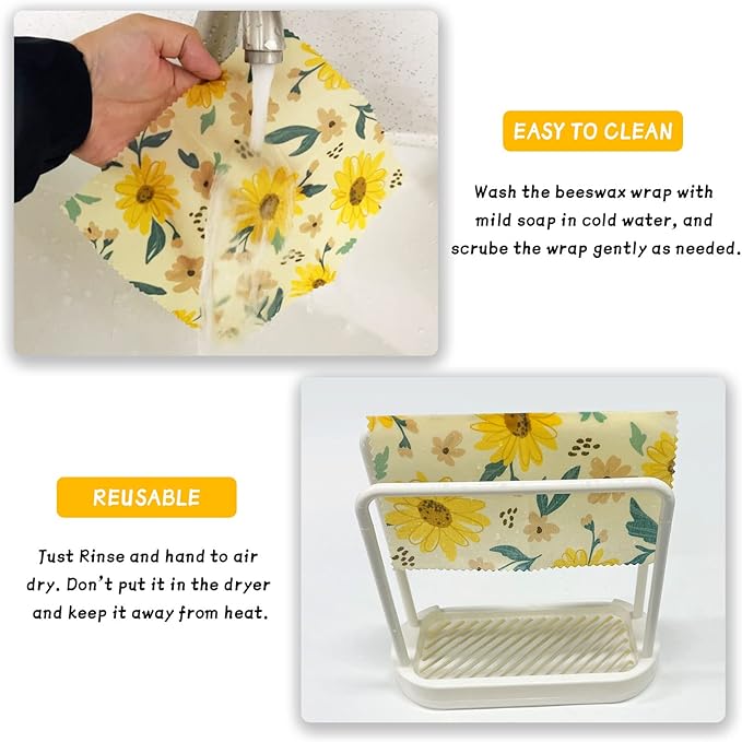 Beeswax Wrap, 9 Pack Eco-Friendly Beeswax Wraps for Food Storage, Organic, Sustainable, Beeswax Food Wraps, Zero Waste Reusable Food Wrap Beeswax Paper 1L, 3M, 5S Plants Pattern Sandwich Wrappers - Image 5