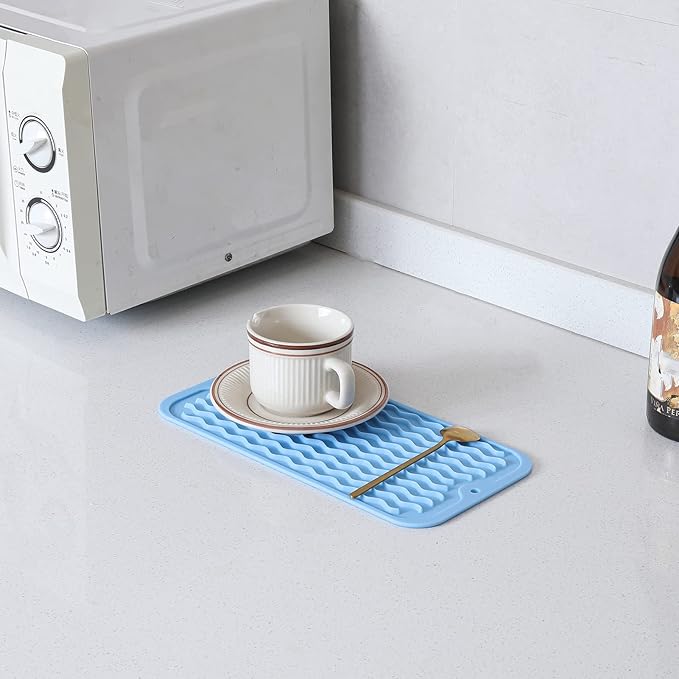 MicoYang Silicone Dish Drying Mat for Multiple Usage,Easy clean,Eco-friendly,Heat-resistant Silicone Mat for Kitchen Counter or Sink,Refrigerator or Drawer Liner Light Blue S 12 inches x 6 inches - Image 7