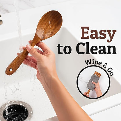 PriorityChef Premium Teak Wooden Spoon for Cooking - Wood Kitchen Utensil - Best Wooden Spoons for Cooking, Mixing, Baking and Serving - Large Wood Spoon for Nonstick Cookware