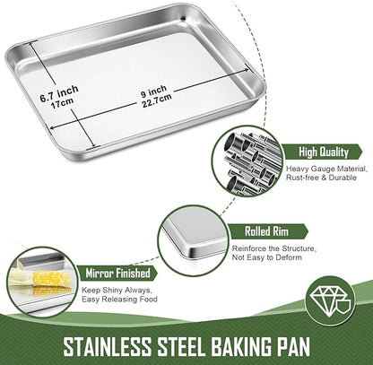 9 Inch Baking Sheet Pan with Cooling Rack Set, Joyfair Stainless Steel Toaster Oven Tray Pans with Grid Racks, Rectangular Bakeware for Cookie/Bacon, Heavy Duty & Rust-free, Dishwasher Safe