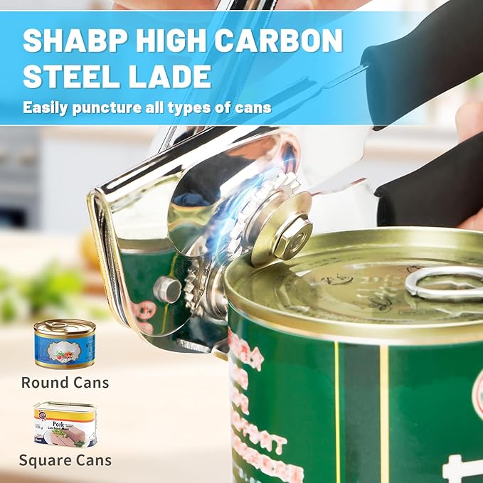Commercial Can Opener,Stainless Steel Heavy Duty Hand Crank Manual Can Openers with Comfortable Extra-long Handles,Ergonomic Design,Black - Image 4