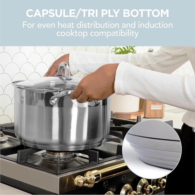 Alpha Living SP-08G Stainless Steel Pot with Capsule Bottom – Induction Compatible 8Qt Pot with Lid – Tri-Ply Ultra-Thick Bottom – Ideal for Spaghetti, Cooking, Canning, Boiling - Image 3