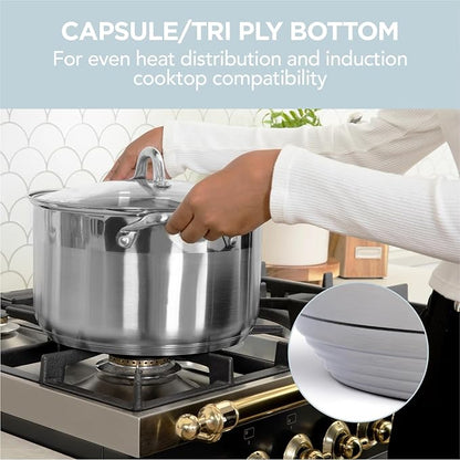 Alpha Living SP-08G Stainless Steel Pot with Capsule Bottom – Induction Compatible 8Qt Pot with Lid – Tri-Ply Ultra-Thick Bottom – Ideal for Spaghetti, Cooking, Canning, Boiling - Image 3