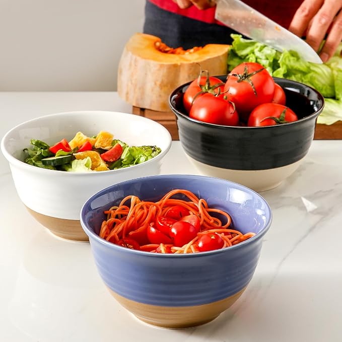 HASENSE Large Ceramic Soup Bowls Set of 4, 40 Oz 7 Inch White & Terracotta Stoneware Mixing Bowls, Farmhouse Bowls for Cereal, Salad, Pasta & Ramen, Dishwasher & Microwave Safe - Image 6