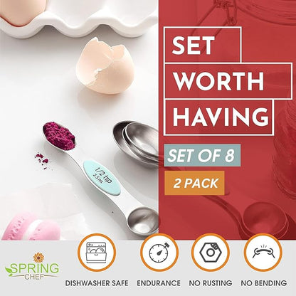 Spring Chef Stainless Steel Magnetic Measuring Spoons Set of 8 with Leveler, Metal Teaspoon & Tablespoon Measuring Spoons, Fits in Spice Jars, Kitchen Gadgets for Baking & Cooking - Set of 2 - Mint - Image 3