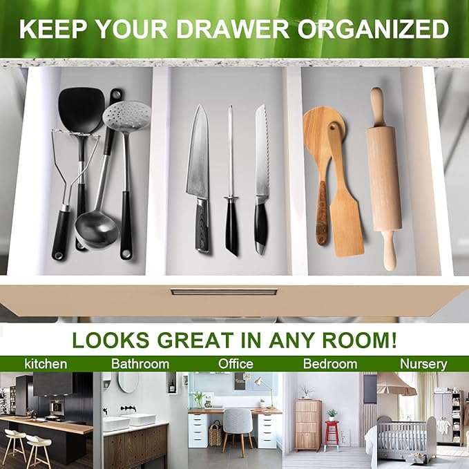 ANTOWIN Bamboo Drawer Dividers Organizers, Expandable Drawer Separators Splitter,17-22 inches Long Adjustable Spring-loaded Organizer for Large Utensil, Clothes, Tools Drawers (White) - Image 5