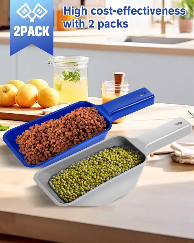 2 Cup Dog Food Scoop(2 Pack), Plastic Pet Food Scoop with Measuring Lines for Accurate Pet Food Portions,Dishwasher Safe (Blue and Grey) - Image 4