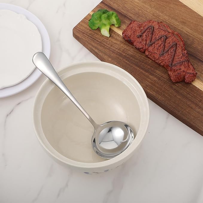 Jeffdad Gravy Ladle, Stainless Steel Sauce Soup Ladles 7.1‘’ Gravy Ladles Silver Polished Kitchen Utensil for Spooning GravySauce Soup