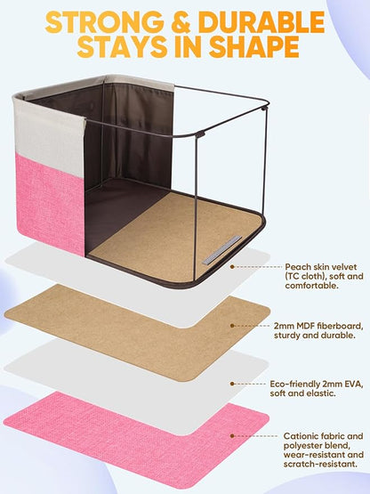 BALEINE 4 Pack Fabric Closet Storage Bins for Shelves, Linen Closet Organizers and Storage, Decorative Baskets for Organizing, Shelf, Clothes, Home, Office (Pink, 12"x8"x8")
