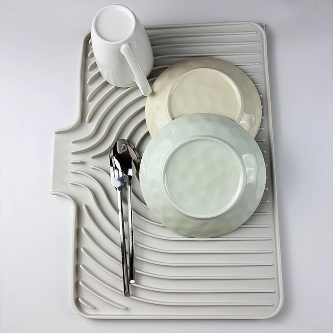 Dish Drying Mat for Kitchen Counter, with Built-in Drain Lip, Food-Grade Silicone, Easy Clean Pad for Countertop Protection, Multi-Functional Use (18x11.8, Cassava White) - Image 3