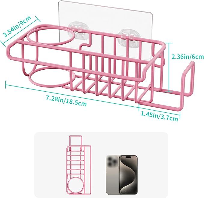 HapiRm Sink Caddy Sponge Holder - No Drill Sponge Holder for Kitchen Sink, Rustproof and Waterproof Kitchen Organizer - Pink - Image 6