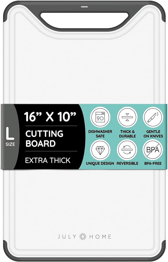 Serveware Accessories Cutting Boards for Kitchen, Plastic Cutting Board, Dishwasher Safe Cutting Board with Juice Grooves, Thick Chopping Board Easy Grip Handle & Non-Slip (Black, 16"x10")