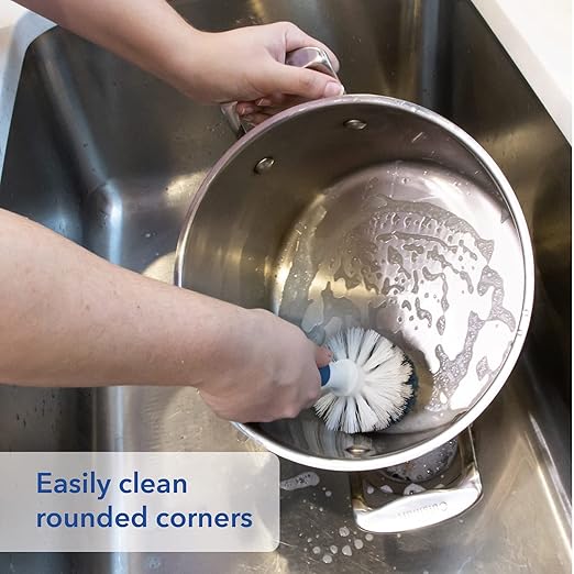 Unger Sink and Dish Scrub Brush, Kitchen Washing Scrubber for Hard-to-Reach Corners, Small Cleaning Supplies, Non-Scratch Bristles, Glassware, Pots, Pans, Tumblers, Drains, and Disposals - Image 5