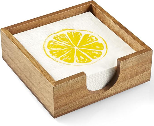 Bivvclaz Acacia Wood Cocktail Napkin Holder, Beverage Napkin Holder for 5 x 5 inch Napkin, Square Paper Napkin Caddy for Bar, Party, Table, Dinner, Kitchen, Bathroom