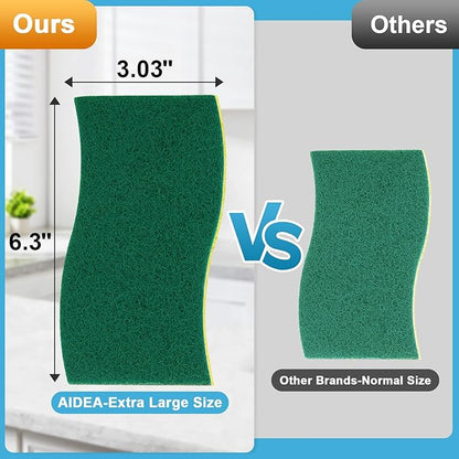 AIDEA XL Scrub Sponges 24Count, Sponges for Dishes, Extra Large Sponge for Cleaning Kitchen and Household, Heavy Duty Sponge Safe for Non-Coated Cookware, Cleaning Power for Bathroom, House - Image 2