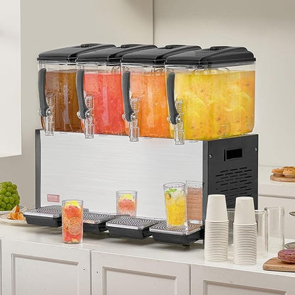 VEVOR Commercial Beverage Dispenser, 4 Tanks 12 L / 12.7 QT Per Tank Juice Dispenser, 510W Stainless Steel Ice Tea Drink Machine with 45°F-54°F Cooling Temperature, for Cold Drink Restaurant Bar Party - Image 8