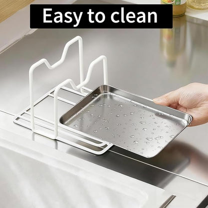 Pot Lid Holder While Cooking, 304 Stainless Steel Spoon Rest with Lid Holder for Countertop, Multifunctional Pan Lid Storage and Utensil Organizer for Stove Top