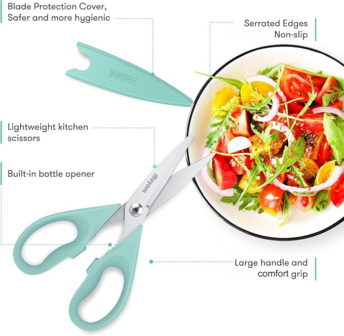 iBayam 1-Pack Kitchen Scissors All Purpose Kitchen Shears Heavy Duty 8.5" Cooking Scissors with Protective Sheath for Food, First Apartment Camper Essentials, Home Kitchen Gadgets, Utensils - Image 2