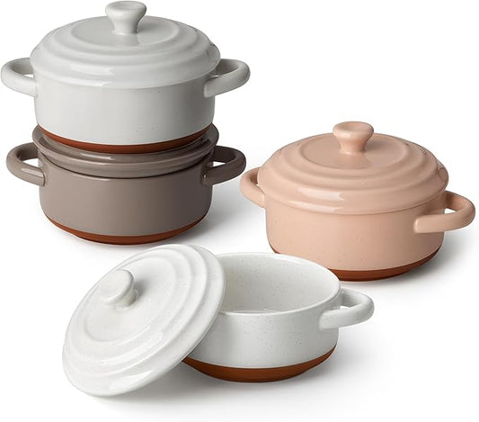 MALACASA Mini Cocotte Set - 12 OZ Small Casserole Dishes for Oven with Lids and Handles, Ramekins Oven Safe, Ceramic Mini Dutch Oven Set of 4, Microwave & Dishwasher Safe, Multicolor, Series TARA by MALACASA