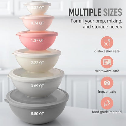 Zulay Kitchen 12 Piece Plastic Mixing Bowls with Lids Set - Colorful Mixing Bowl Set for Kitchen - Nesting Bowls with Lids Set - Microwave and Freezer Safe (Pink Ombre) - Image 3